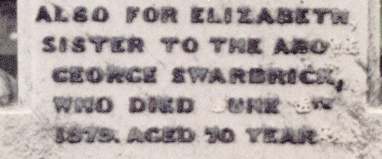 Elizabeth Swarbrick's headstone inscription