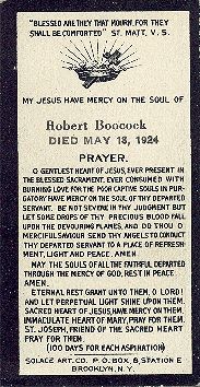 Robert Boocock's Burial Card