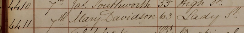 Burial of Mary Davidson