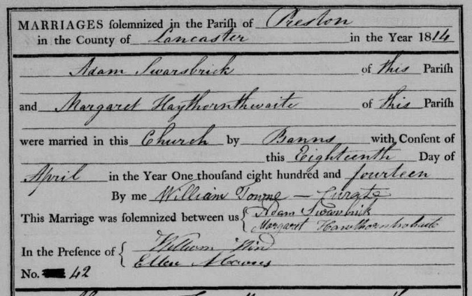 Adam Swarbrick's marriage