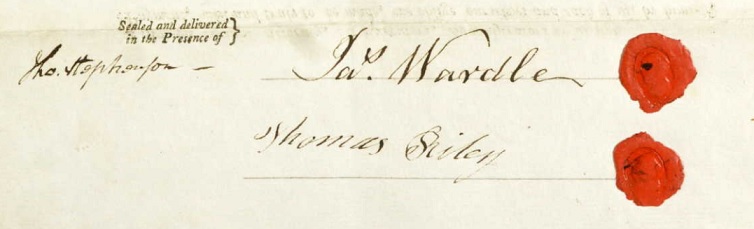 The signatures of James 
      Wardle and Thomas Ryley