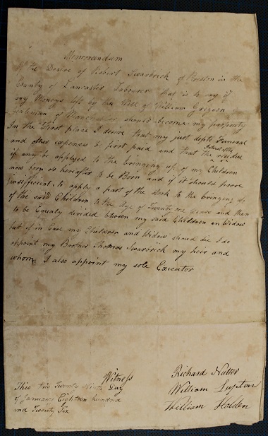 The Will of Robert 
      Swarbrick