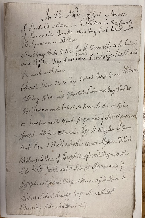 Richard Helme's Will, page 1