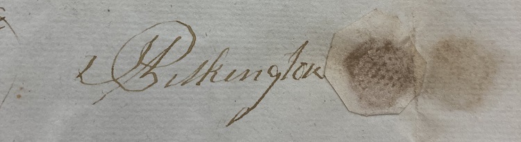John Pilkington's signature
