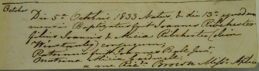 John Ribchester's baptism
