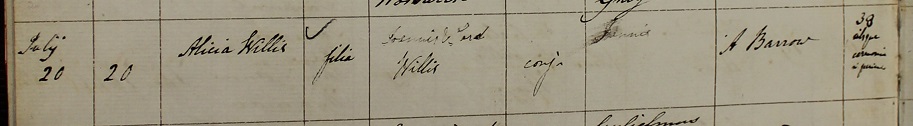 Baptism of Alice Willis or Willacy