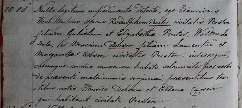 The marriage of Ralph Proctor 
      and Mary Dobson