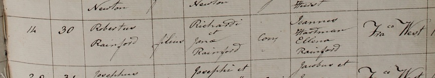 Robert Rainford's baptism