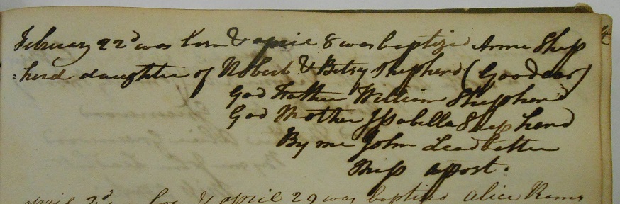 Ann Shepherd's baptism