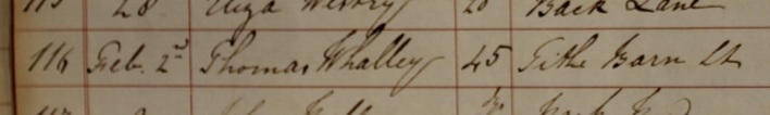 Burial 
      of Thomas Whalley