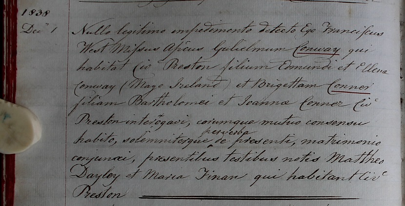 William and 
      Bridgets marriage - in Latin