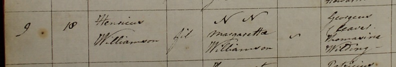 Baptism of Henry 
      Williams or Williamson