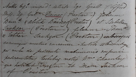 Marriage of William Baines and Isabella Jackson