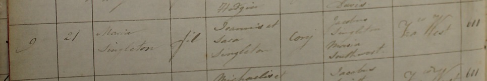 Maria Singleton's baptism
