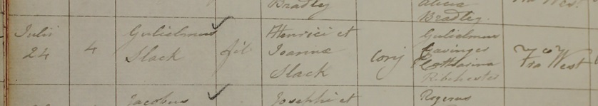 William Slack's 
      baptism