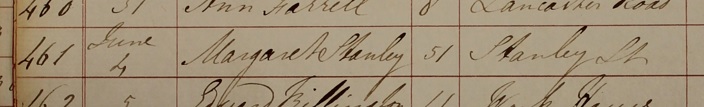 Margaret Stanley's burial