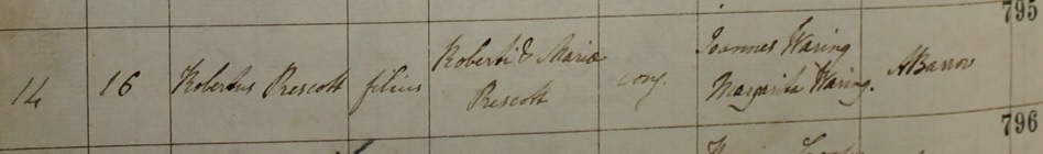 Robert Prescott's baptism