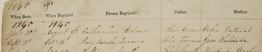 Mary Ursula Turner's baptism