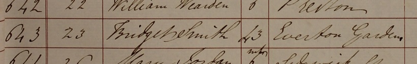 Bridget Smith's burial