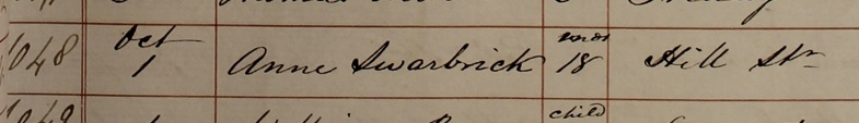 Ann Swarbrick's burial