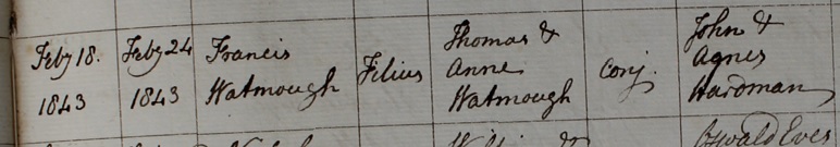 Francis Watmough's baptism
