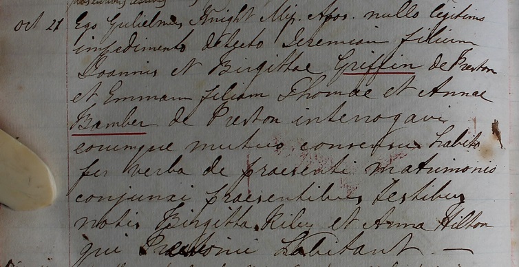 The Marriage of Jeremiah Griffin and Emma Bamber
