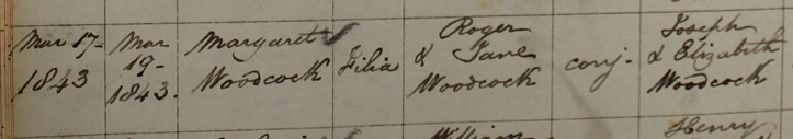 Baptism of 
      Margaret Woodcock