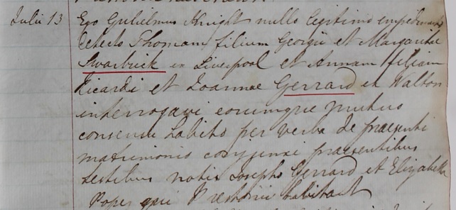 The Marriage of Thomas Swarbrick and Ann Gerrard