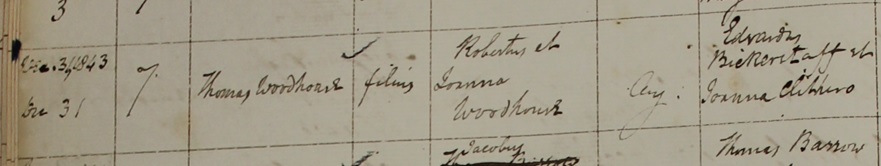 Thomas Woodhouse's baptism