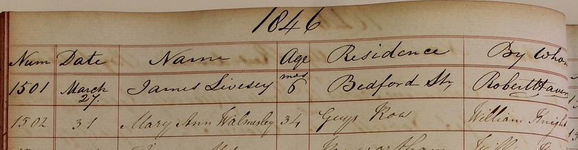 Mary Ann Walmsley's 
      burial