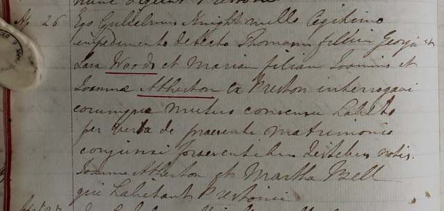 Marriage of Thomas Woods and Mary Atherton