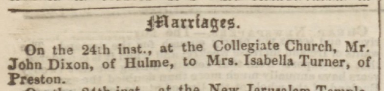 Marriage of John Dixon and Isabella Turner