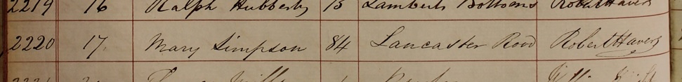 Mary Simpson's burial