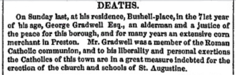 George 
      Gradwell's Death Notice