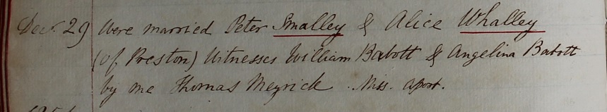 The Marriage of Peter Smalley and Alice Whalley