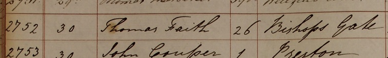 Burial of Thomas Faith Jr