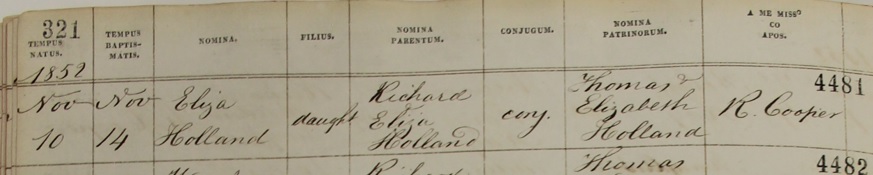 Eliza Holland's baptism