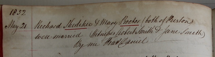 Marriage of Mary 
      Procter and Richard Sherliker