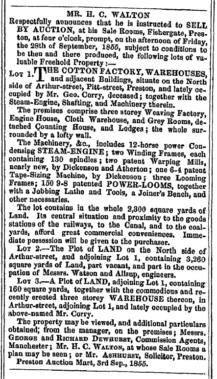 Auction of George Corry's property