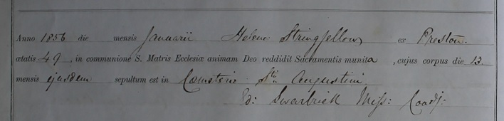 Burial of Ellen Stringfellow
