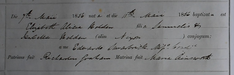 Jane Alice Holden's baptism