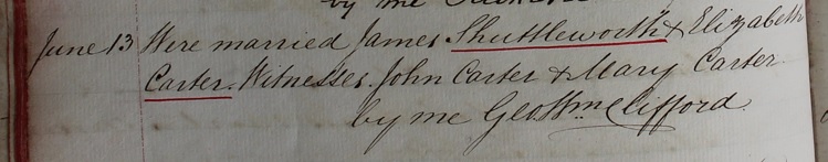 Marriage of James Shuttleworth