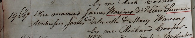 The Marriage of James Wareing and Ellen Sumner