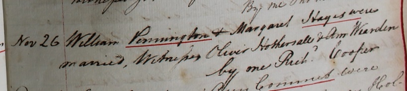 William Pennington's marriage