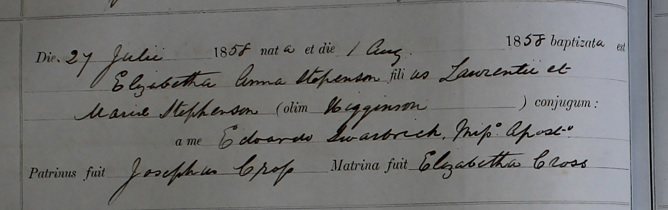 Baptism of Elizabeth Ann Stephenson