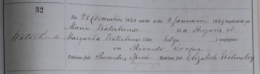 Baptism of Mary Waterhouse