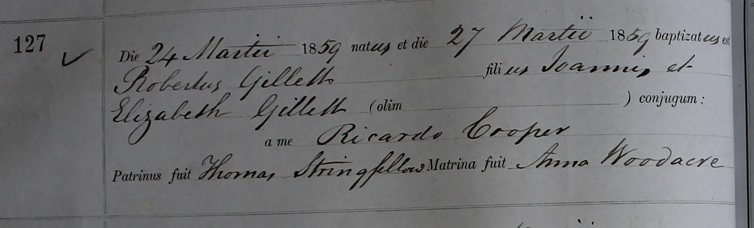 Baptism 
      of Robert Gillett