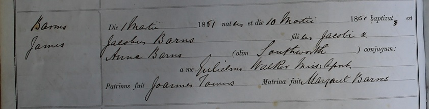 Baptism of James Barnes