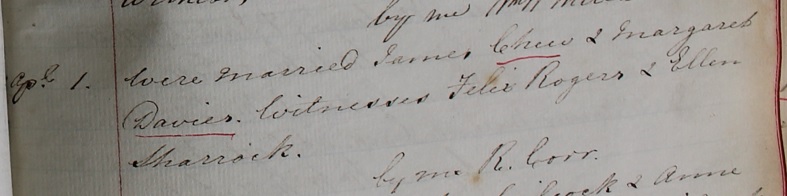 Marriage of James Chew and Margaret Davies
