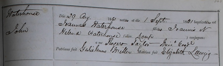 John Waterhouse's baptism
